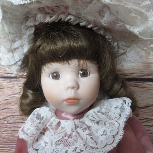 Vintage Porcelain 16" Doll with Victorian Dress & Bonnet - Picture 3 of 8